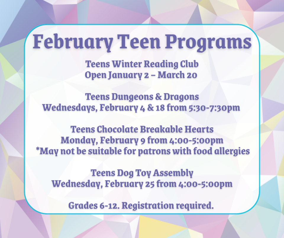 0226 February Teen Programs